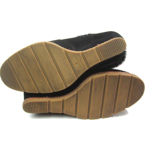 Kate Spade EUC Stasia 7.5 M Women's Black Bootie Wedge Suede Leather Faux Fur - Picture 11 of 11